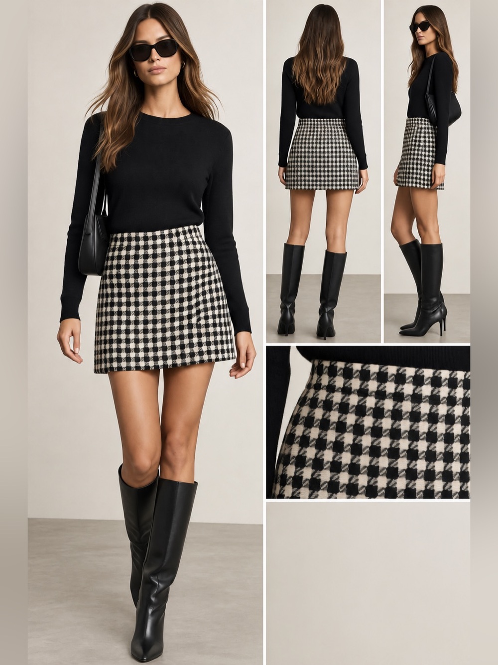 Mango Black & White Houndstooth Women Mini Skirt 🍁✨